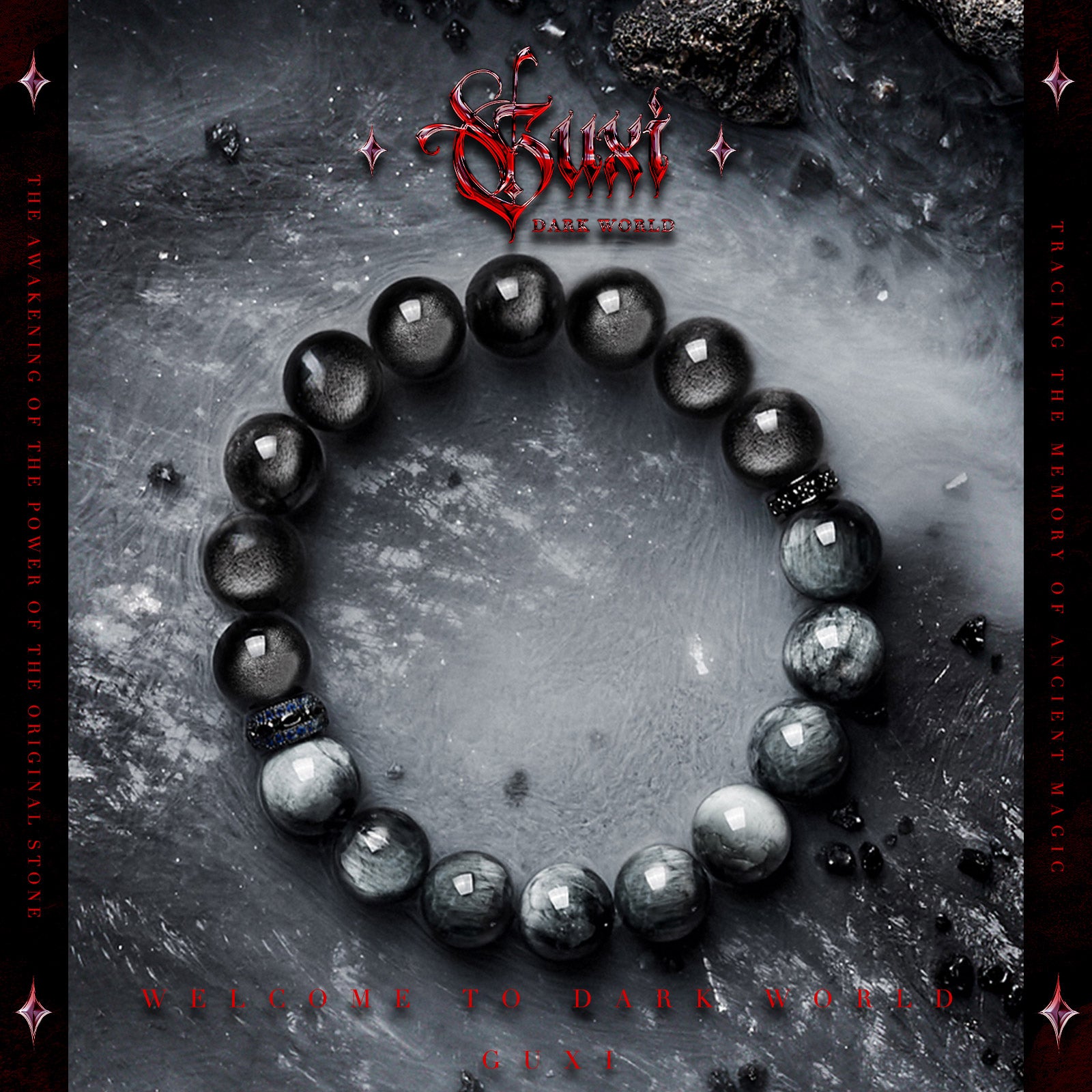 "Gaze"Obsidian&Hawkeye Stone Bracelet